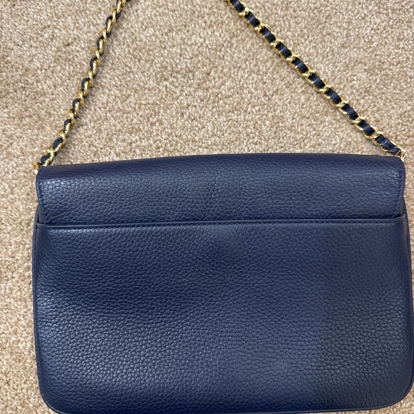 RARE Tory Burch Thea Flat Wallet Crossbody with Gold Strap - Navy - Picture 6 of 12